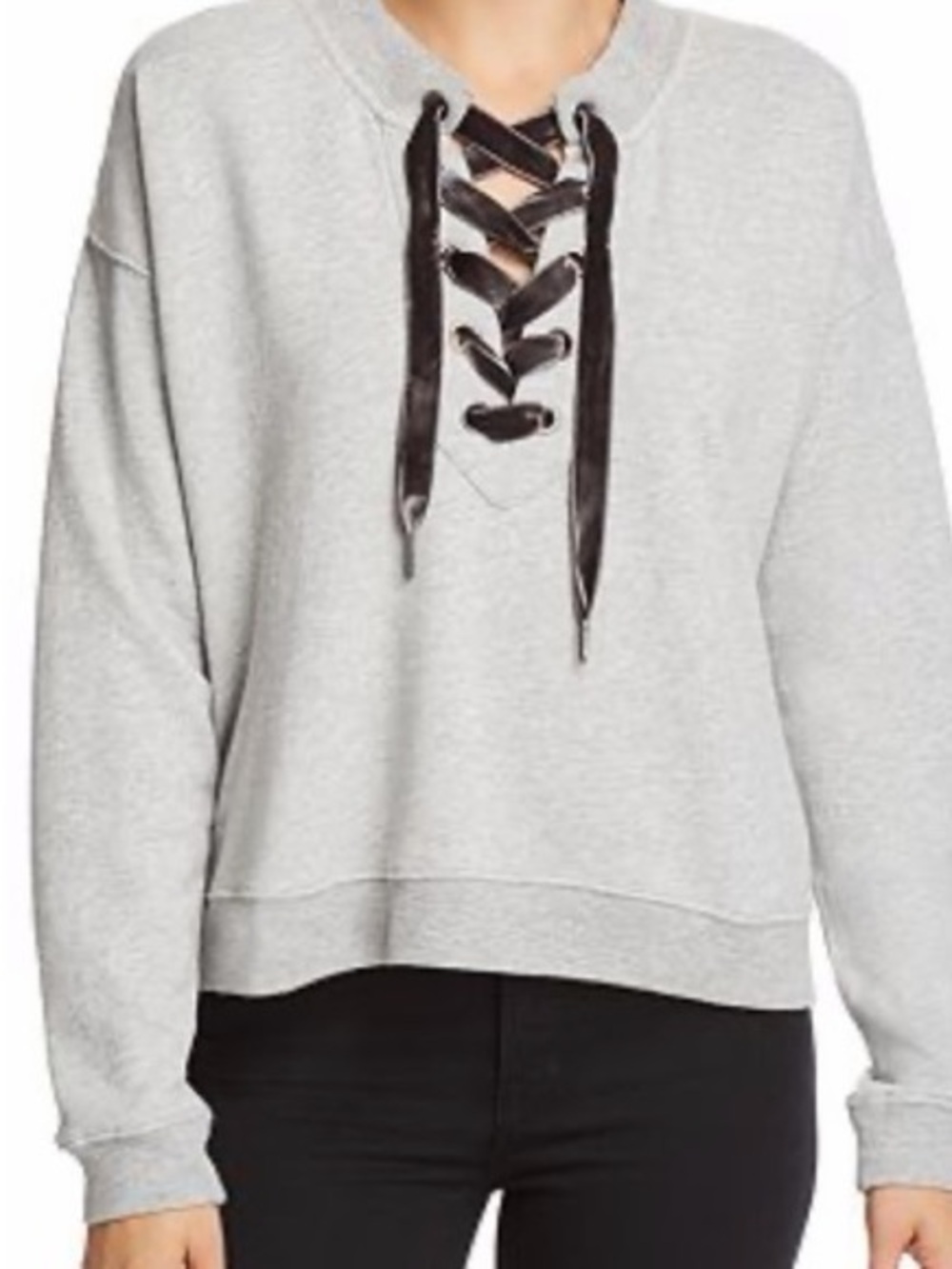 Rails Ryan Lace-Up Sweatshirt Heather Grey S Velvet Tie French Terry Pullover - Picture 2 of 10